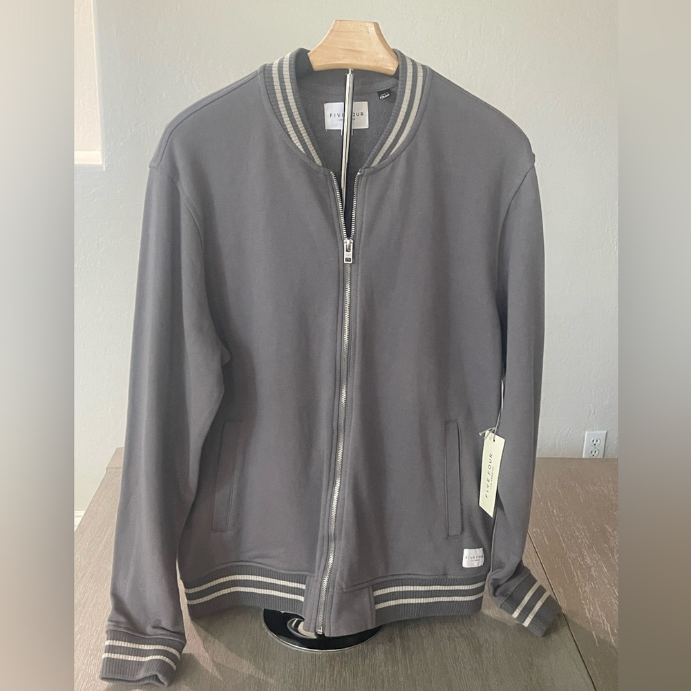 🆕 Five Four Kostis grey academia preppy varsity zip up jacket sweater Size L
